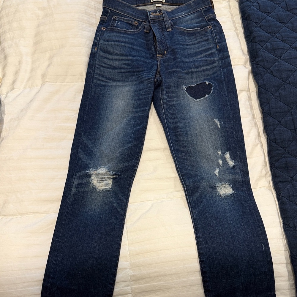 J. Crew Dark Blue Distressed Skinny Jeans